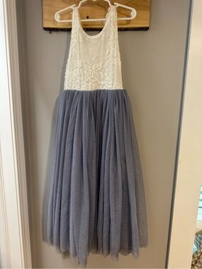 Girls' Ivory Lace Bodice and Gray Tulle Skirt Dress